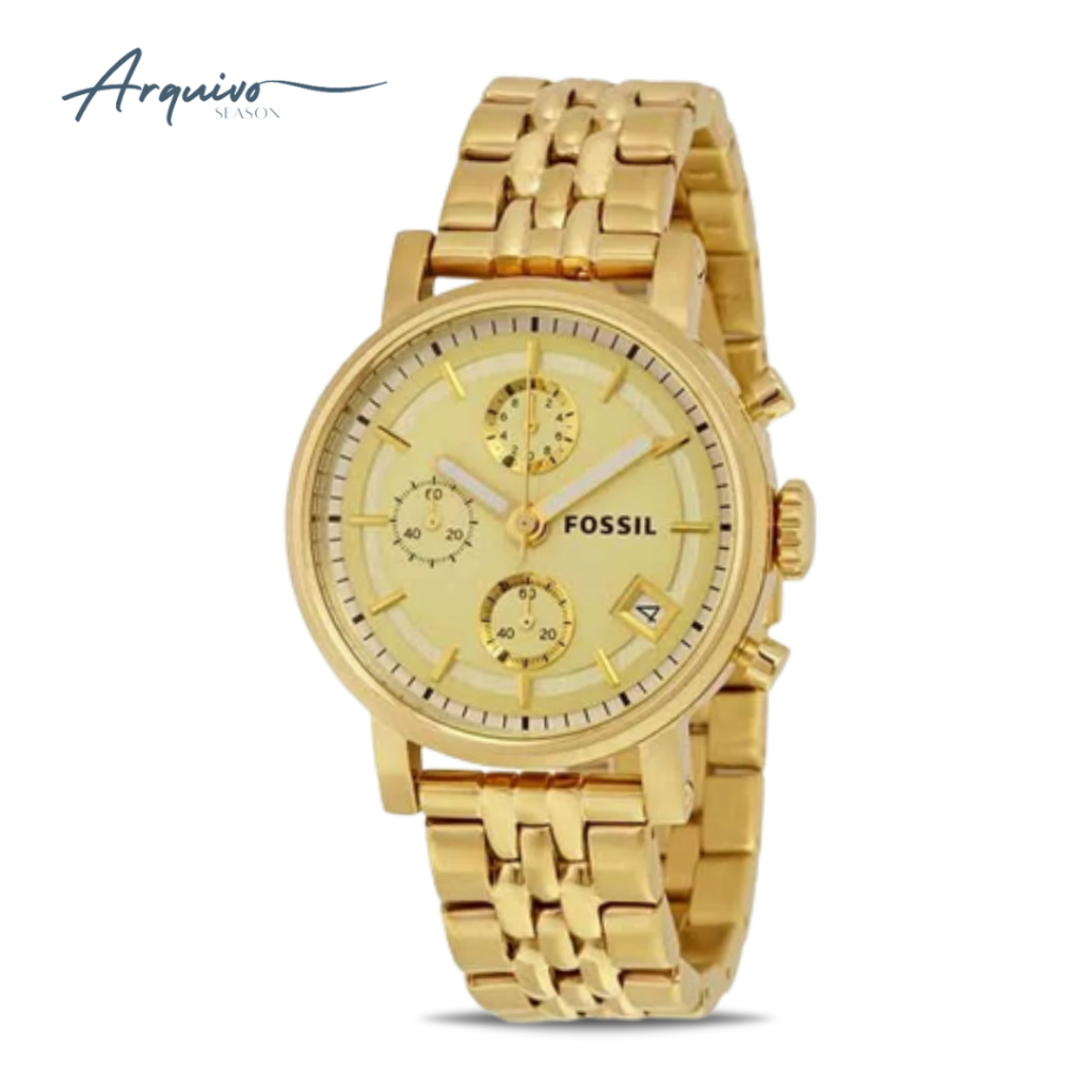 Jam Tangan Fossil Wanita Boyfriend Chronograph Gold Stainless Steel Mewah Original ES2197