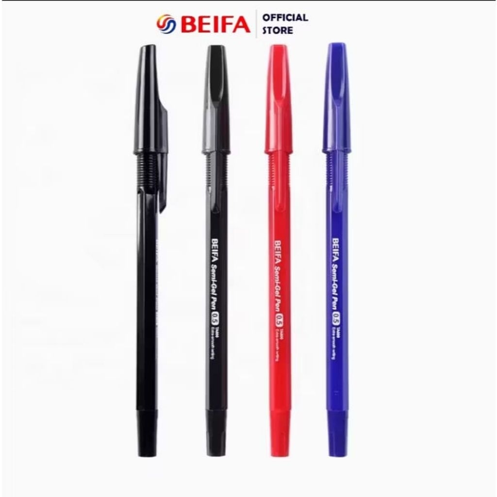 

( 12 Pcs ) BEIFA Ball Pen Semi Gel 0.5 mm HITAM TA600 / Pulpen Semi Gel BEIFA 0.5mm