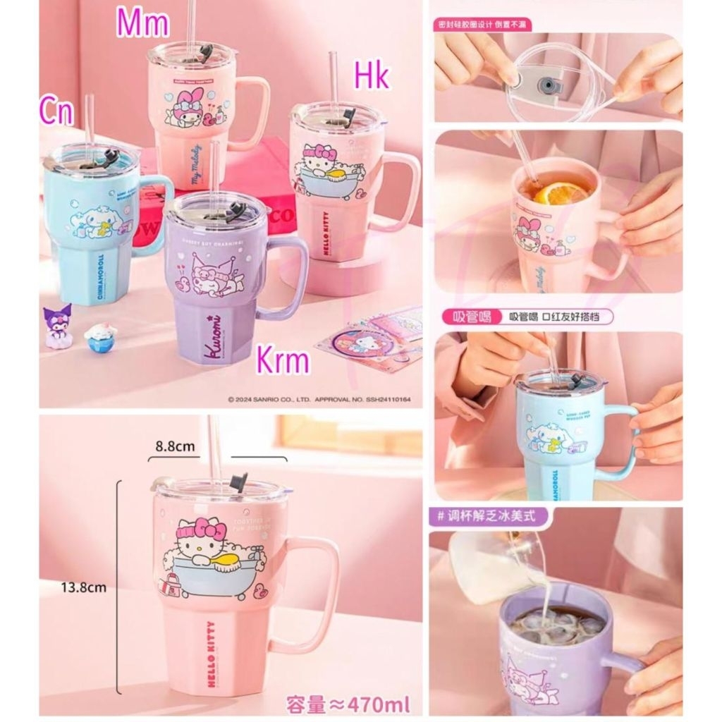 DC Gelas mug keramik tutup Kuromi Cinnamoroll My Melody Hello Kitty 470 ml Ori