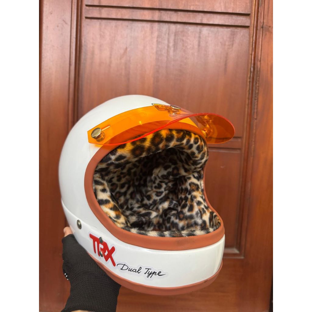 Helm TRX custom jadul motif busa leopard terbaru