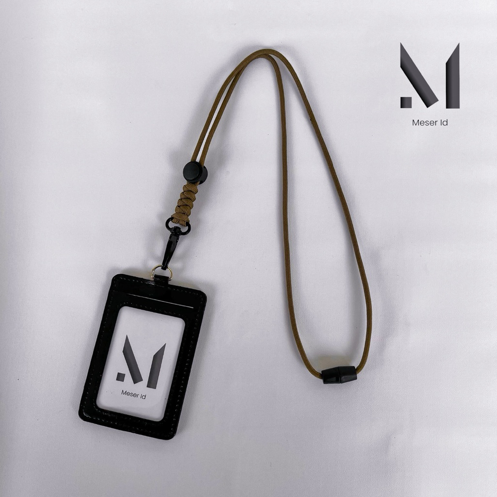 

HJK Lanyard ID Card Tali Paracord 4mm Nametag Holder Leather PU Kulit Sintetis 2 Sisi Slot