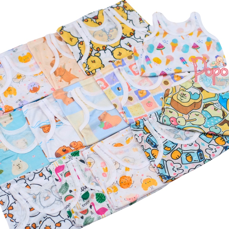 KODE C52X 12pcs1lusin KAOS DALAM BAYISINGLET BAYI FULL PRINT SNI LUSINAN