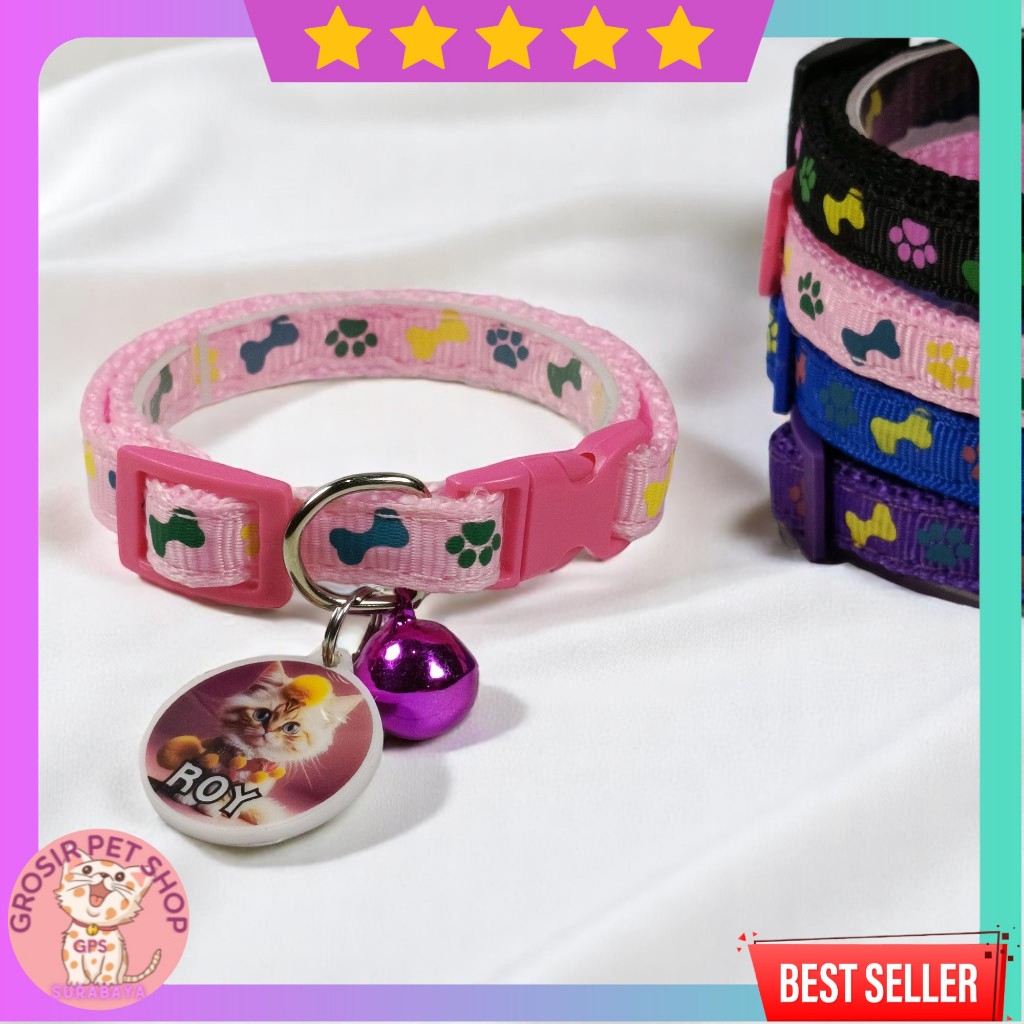 Qweena1 Kalung Kucing Nama Bahan Akrilik 2 Sisi Kalung Kucing Custom Bisa Tulis Nama Dan Alamat