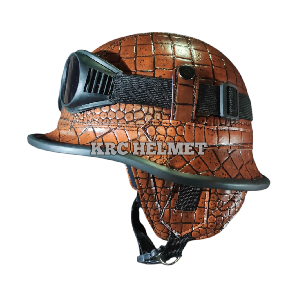 Helm Chips Retro Helm Club NAZY CRAZY Kulit Sintetis Motif Corak Kulit Buaya + Kacamata chips