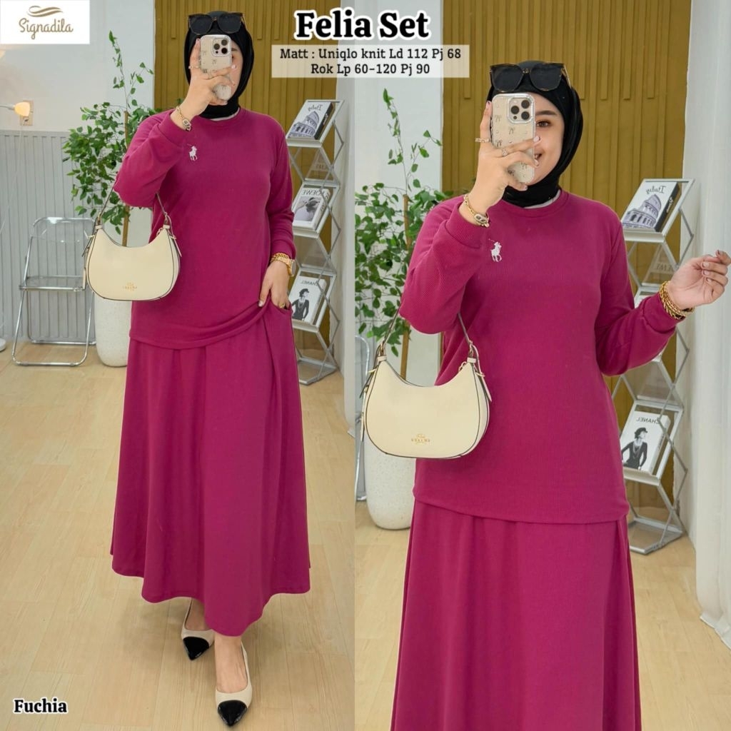Felia Setelan Wanita (Atasan&Rok) Bahan Uniqlo Knit ORI by Signadila