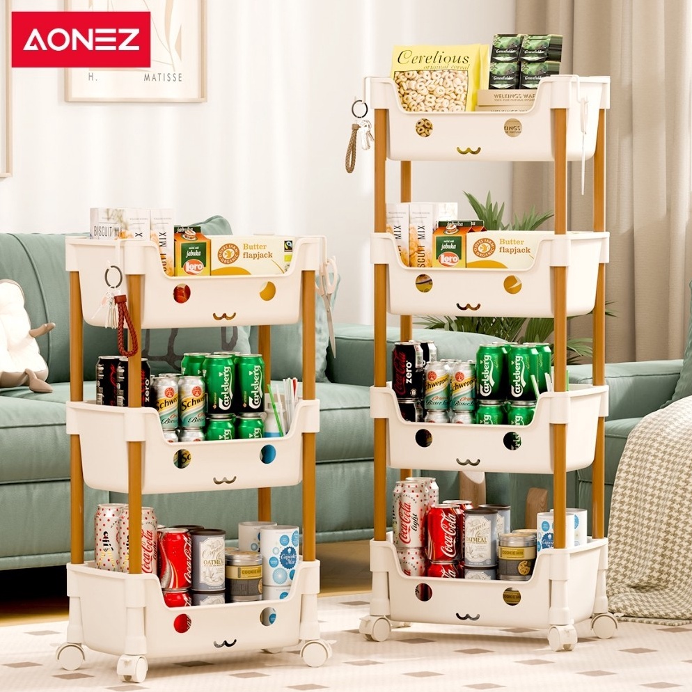 KODE Q62W AONEZ Rak Susun Serbaguna Plastik Buku Rak Penyimpanan Makanan Ringan Rak Portable Cantik 