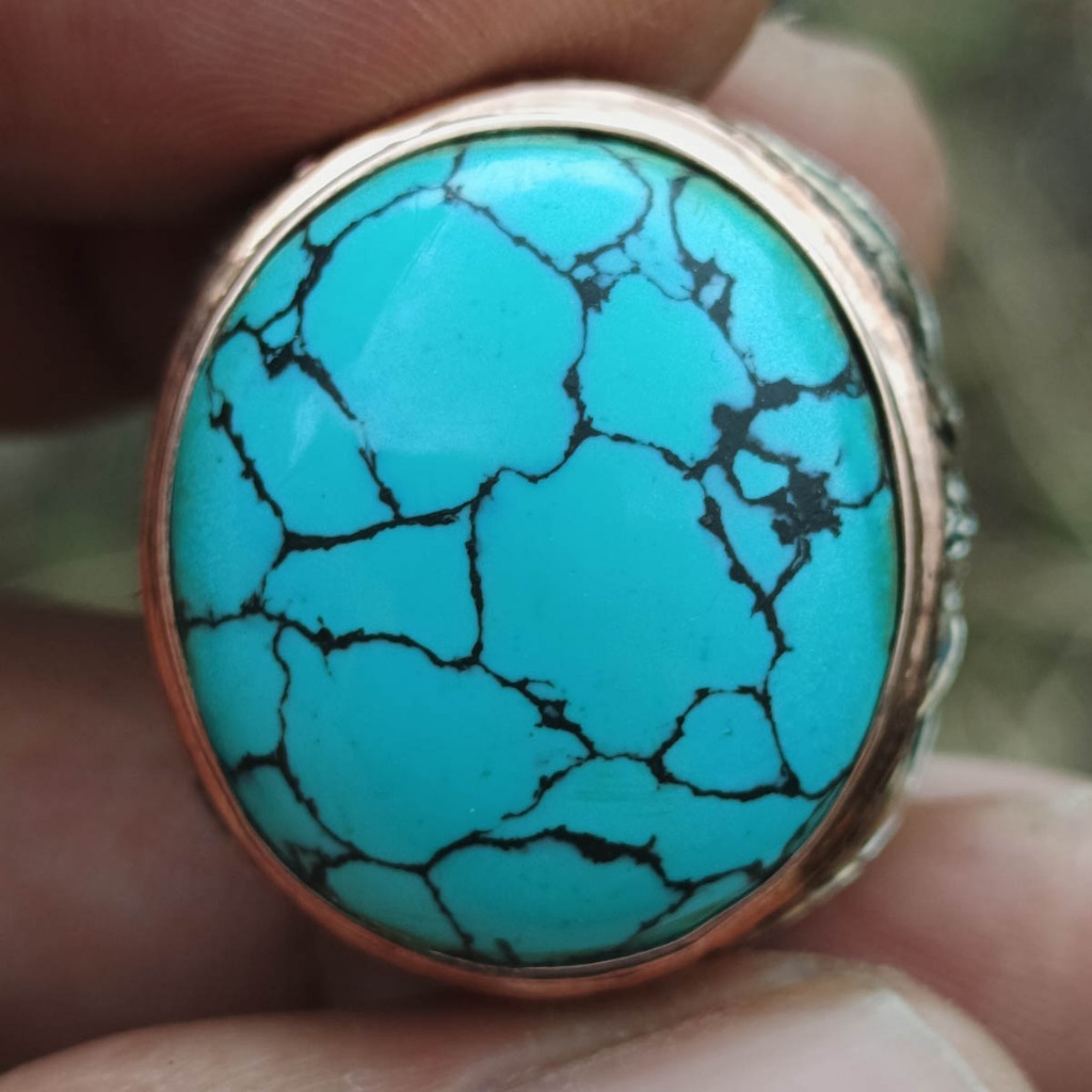 Batu Natural Pirus Lawas Hubei Biru Telur Asin Urat Ceplok Kura Tak Putus Rapi Bersih Eye Catching R