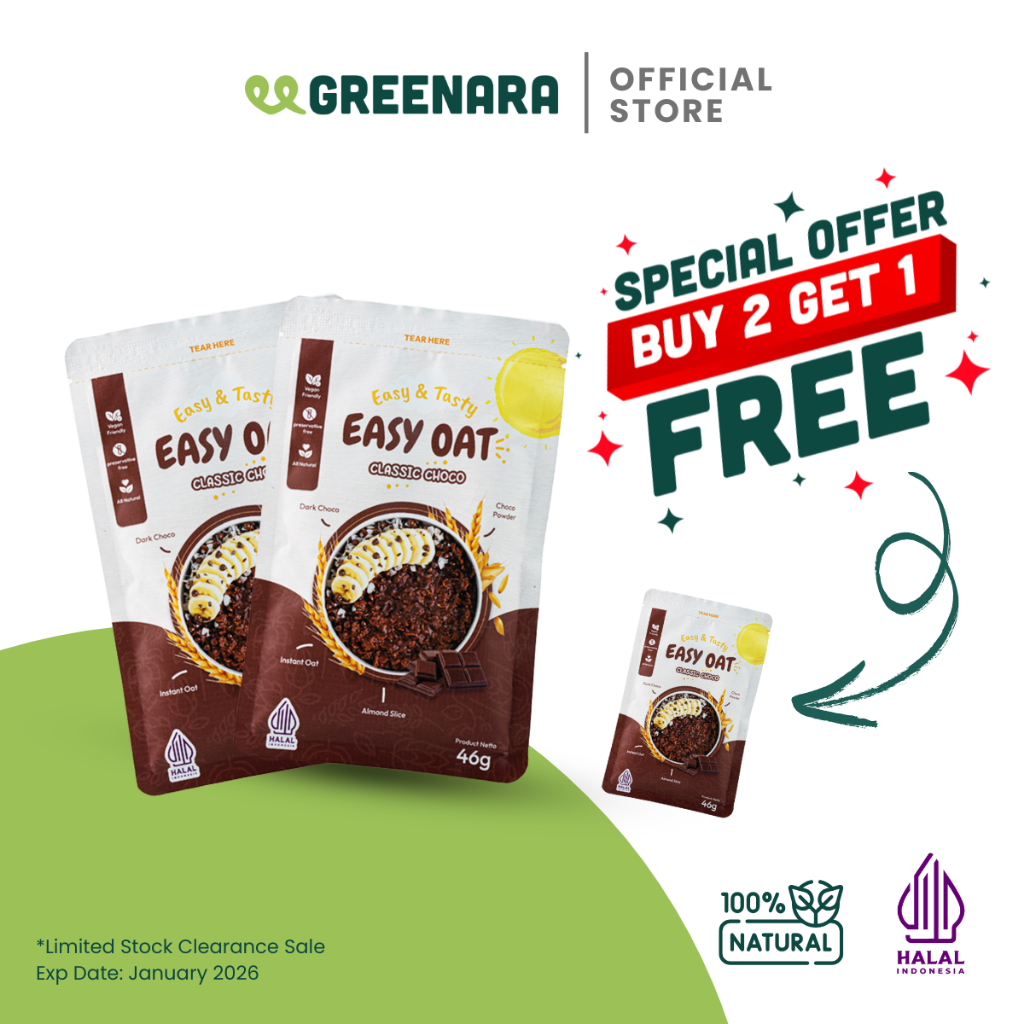 

Greenara Easy Oat Choco / Oatmeal Instant Low Calorie (180cal/serv) Sarapan Tinggi Protein & Serat