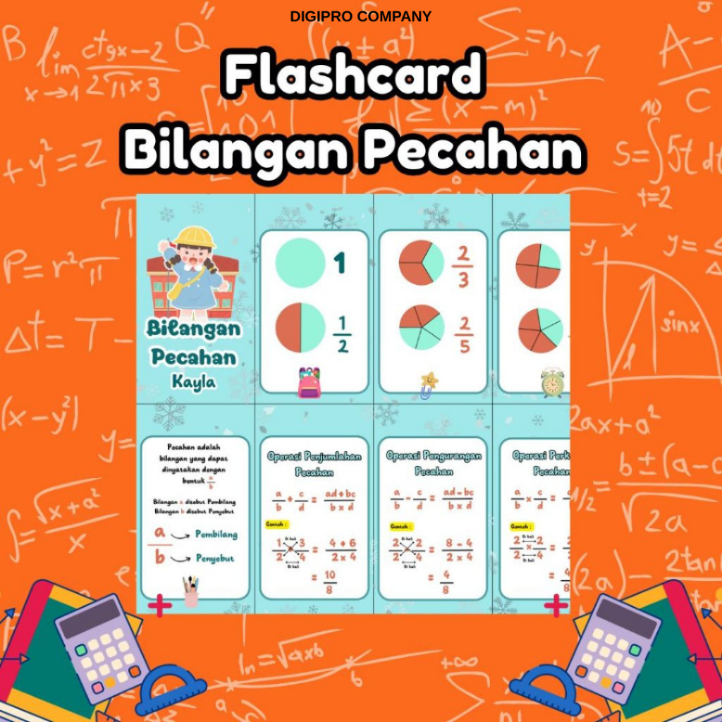 Flashcard Pecahan Matematika Anak SD Media Belajar Kurikulum Merdeka