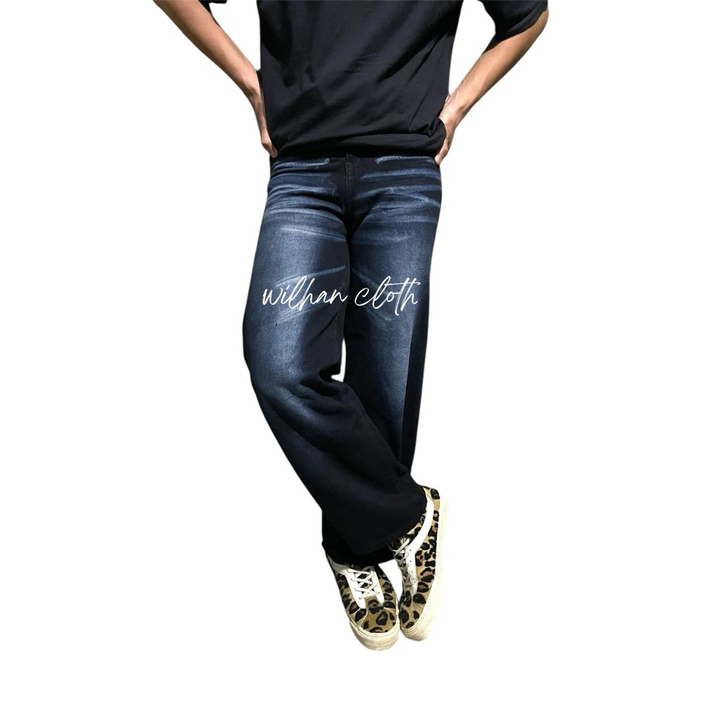Celana Gombrong Skena Cowok Whisker Baggy Pants Panjang Lebar Wide Leg Korean Style Kekinian