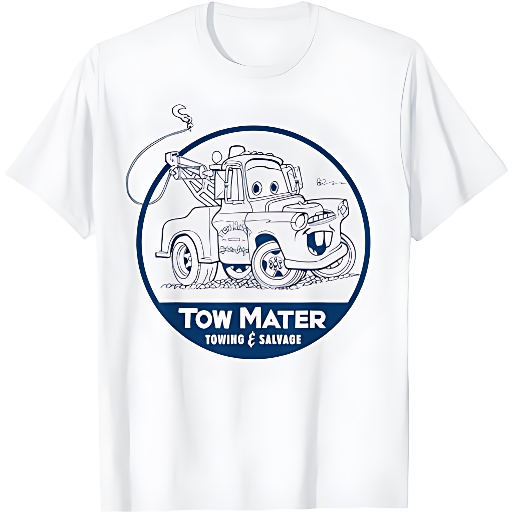 Disney Pixar Cars Tow Mater Salvage Vintage Sketch Badge T-Shirt