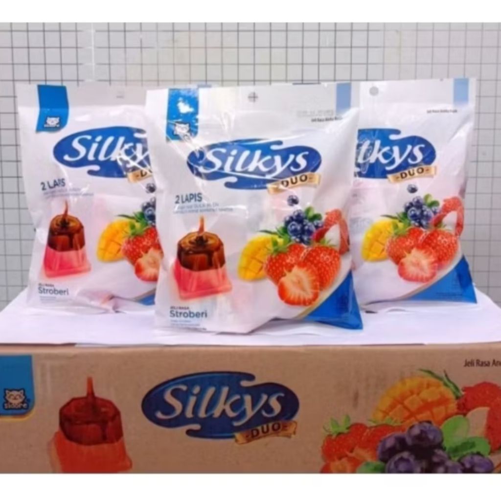 

Jelly Silky's Duo Rasa Stroberi,blueberry, dan mangga 2 Lapis Isi 30 pcs