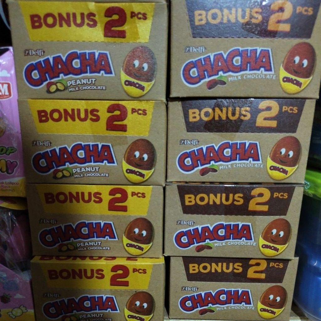

CHACHA MILK CHOCOLATE + PEANUT DELFI 1BOX ISI 20+2pcs