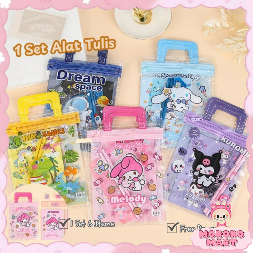 

MM Alat Tulis Set 6in1 Free Bag Paket Alat Tulis Karakter Pensil Penghapus Penggaris Kado Anak AT31