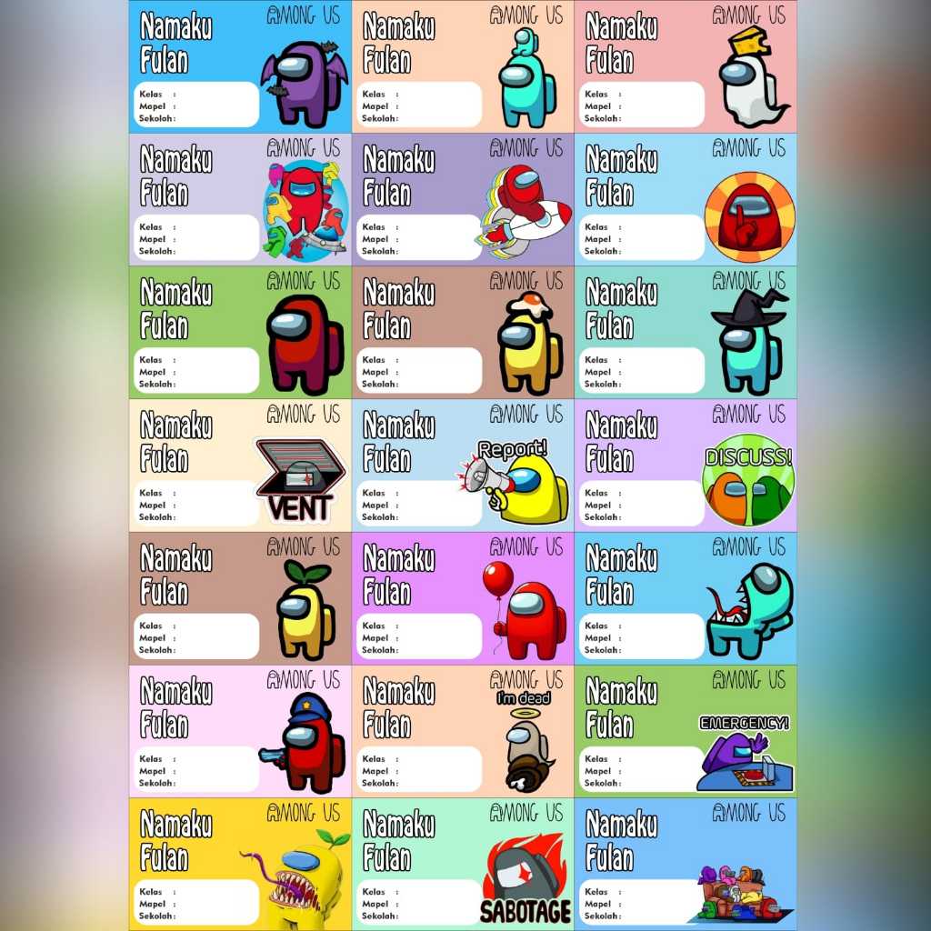

Stiker Mata Pelajaran Tema FREE FIRE, MOBILE LEGEND, ROBLOX, AMONG US, LEGO, SONIC