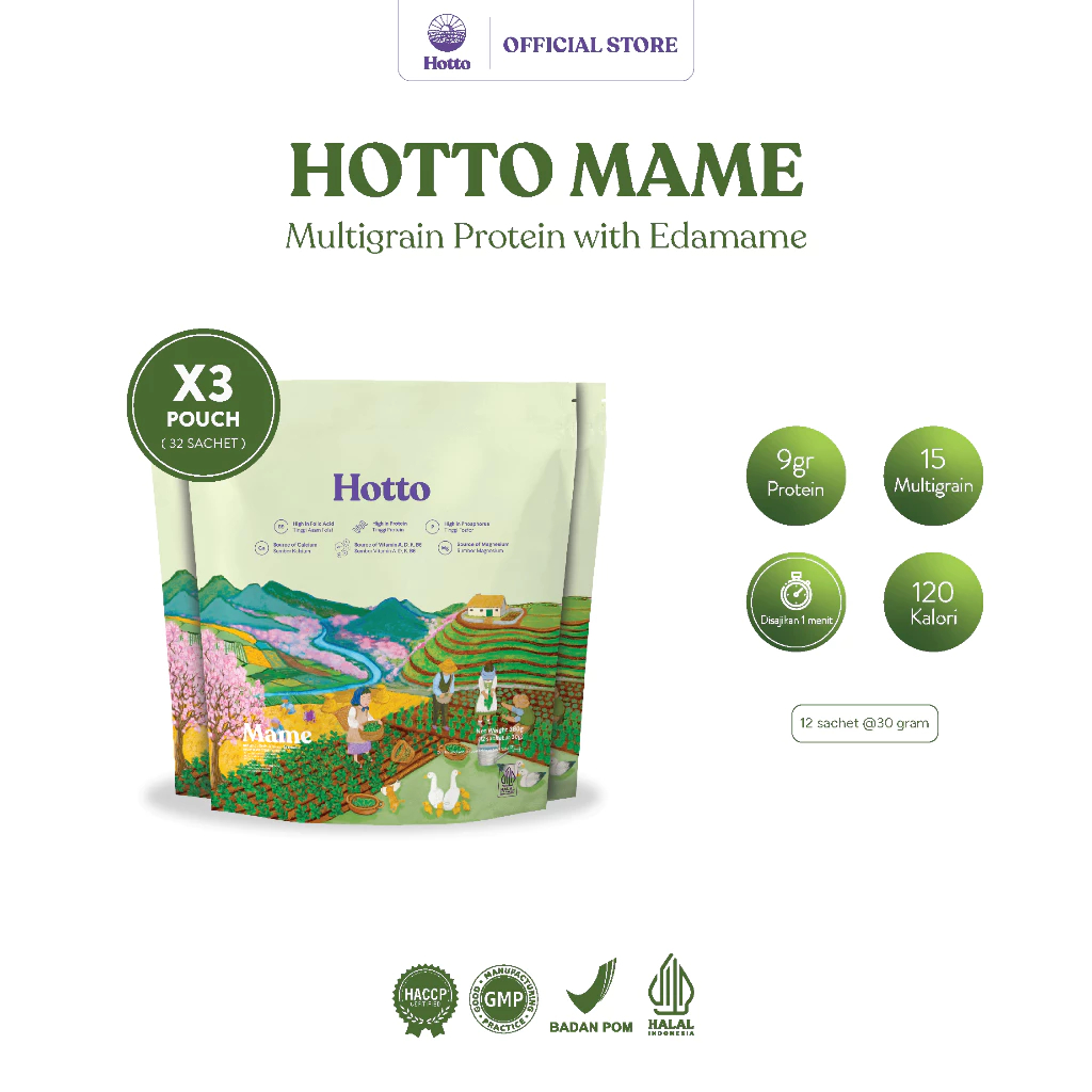 

3 POUCH Hotto Mame Multigrain with Edamame Original ( 36 sachet )