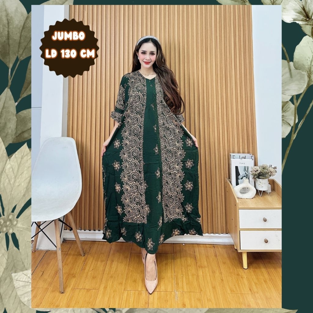 GAMIS JUMBO LD 130 XXL MUAT SAMPAI BB 90KG BAHAN RAYON LENGAN 3/4 REMPEL BAWAH REMPEL LENGAN
