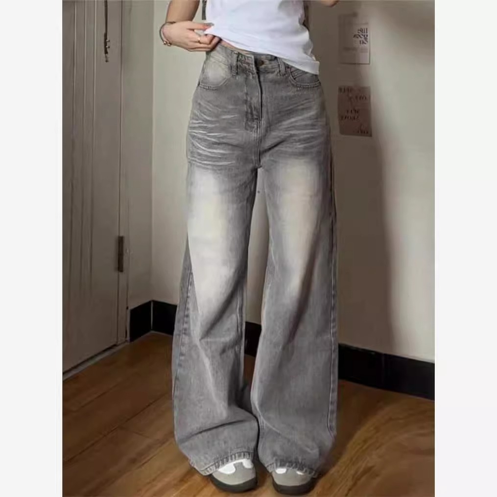 COD LULU Abu-abu Kulot Highwaist Celana Panjang Wanita-baggy jeans wanita--Goresan halus dan jelas