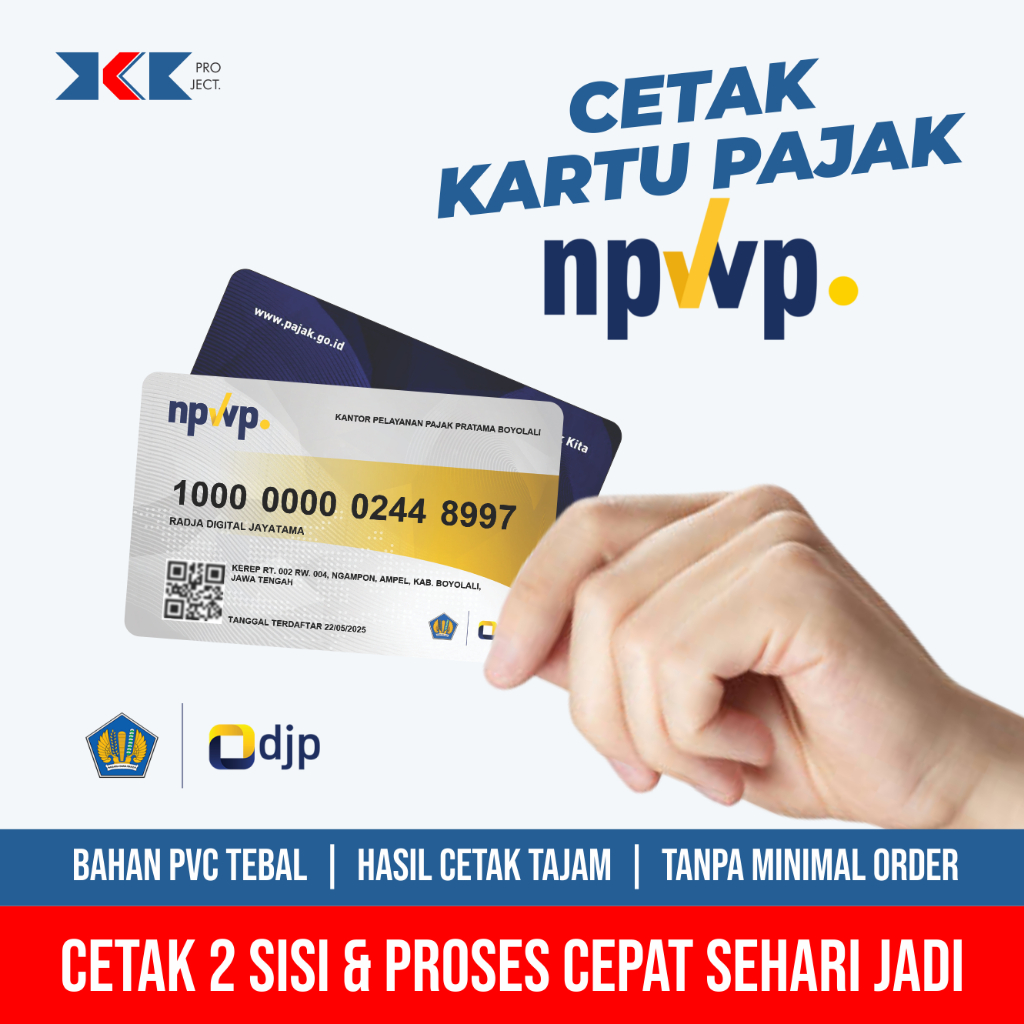 

CETAK KARTU PAJAK NPWP TANPA MINIMAL ORDER / 2 SISI / ANTI LUNTUR BAHAN PVC TEBAL