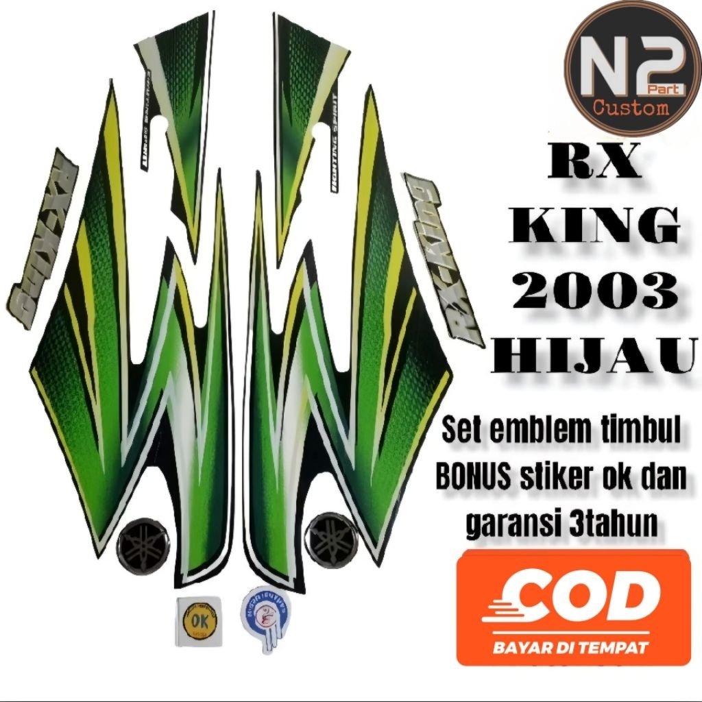 STRIPING STICKER YAMAHA RX KING 2003 HIJAU BOTOL SET EMBLEM LENGKAP
