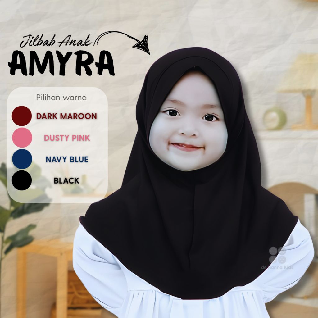 BLACK - Jilbab Anak Amyra Jersey Premium | Jilbab anak perempuan 2 tahun | Jilbab anak perempuan 3 t