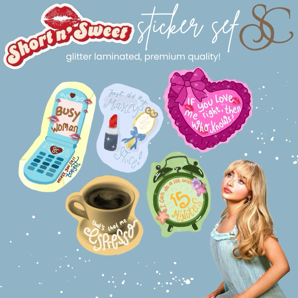 

STICKER SABRINA CARPENTER SHORT N’ SWEET STICKERS STIKER SET JUNO PLEASE PLEASE PLEASE ESPRESSO BUSY WOMAN 15 MINUTES TASTE OLIVIA RODRIGO BILLIE EILIS MADISON BEER CHAPELL ROAN