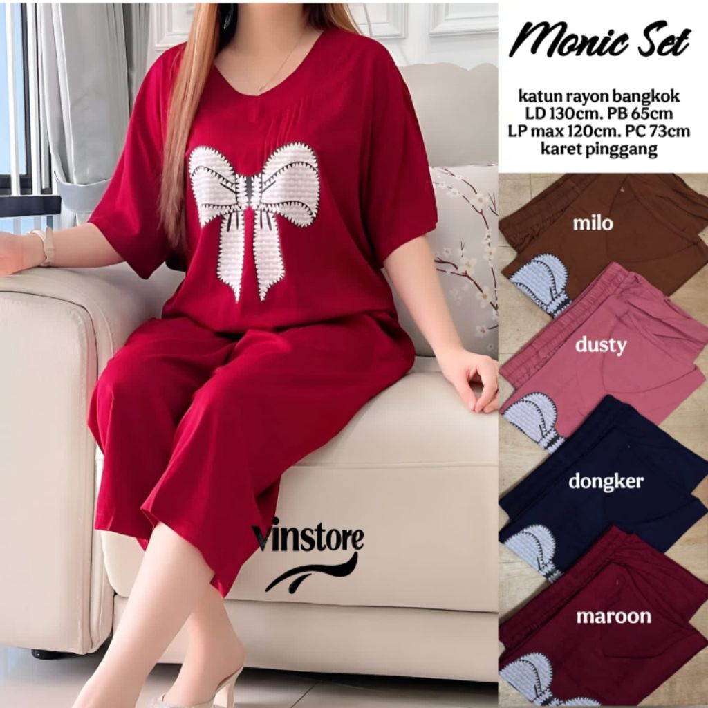 Setelan Wanita Dewasa Monic Set Bahan Katun Rayon Bangkok Ori Vinstore