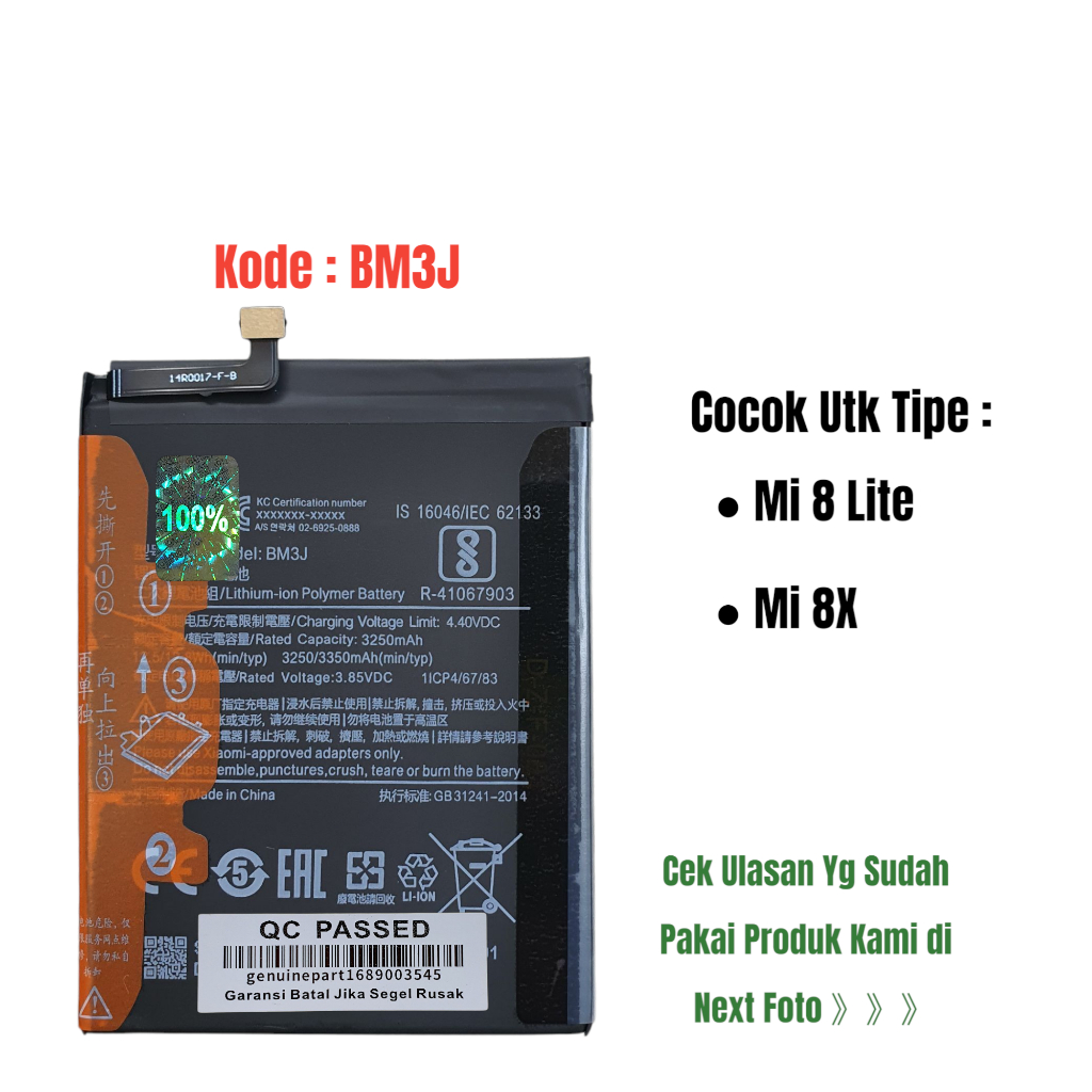 Baterai Battery Original Mi 8 Lite Mi 8X Mi8Lite Mi8X BM3J Batre Batrai