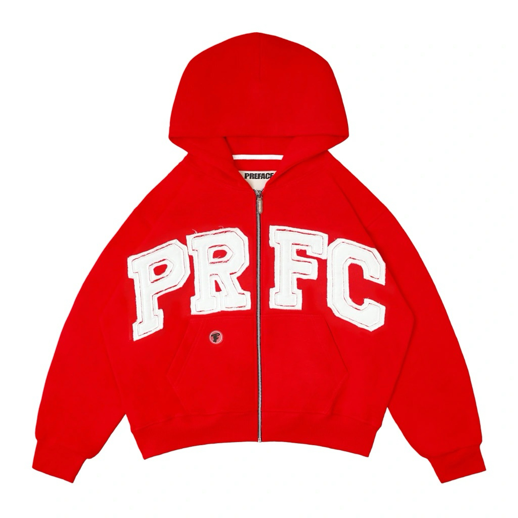 PREFACE Unfinished Zip Hoodie Red