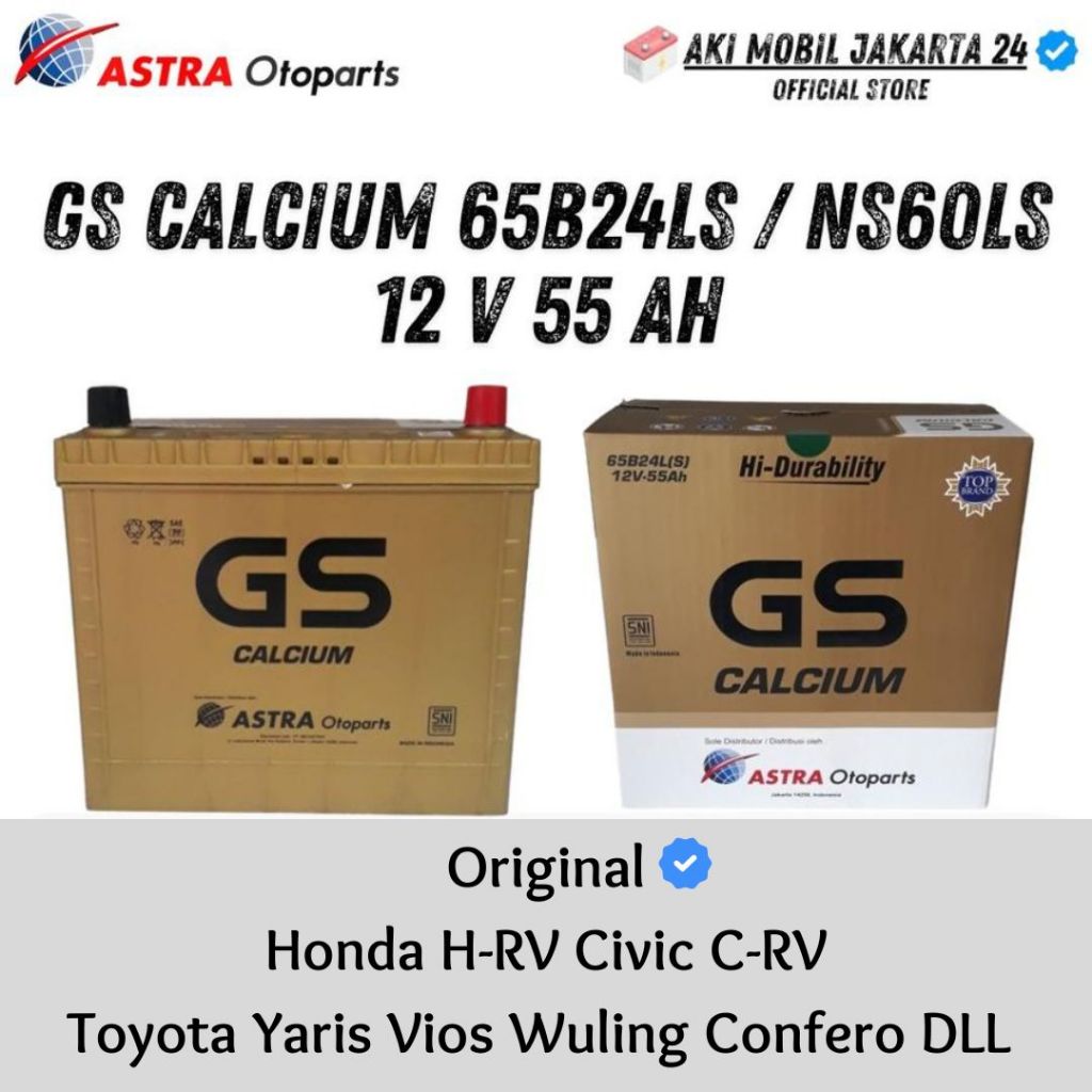 Aki GS Calcium Honda HRV NS60LS/65B24LS 55 Ah 12 V