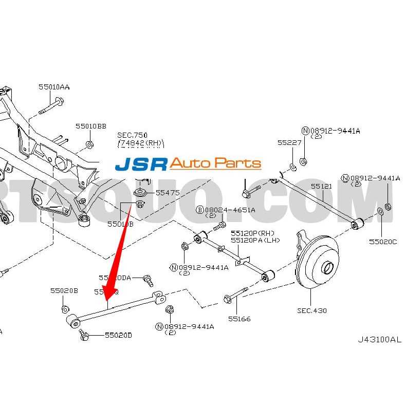 Link arm link com belakang radius rod Nissan Xtrail T30 EEP
