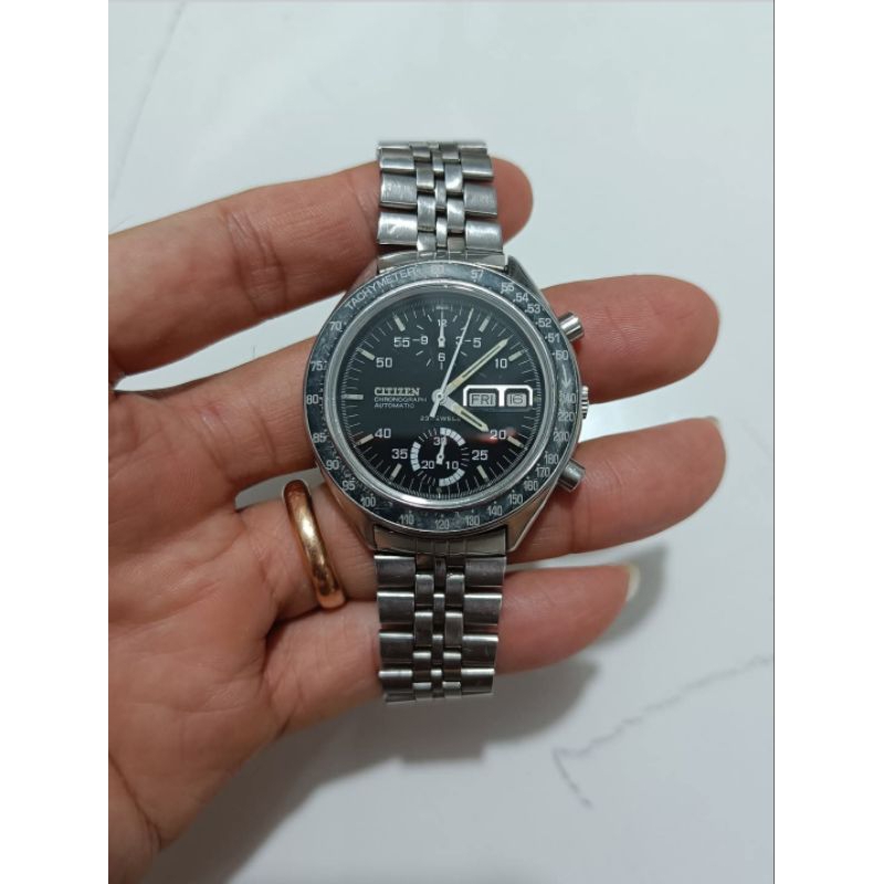 Citizen speedy black 67-9313 FLYBACK automatic chronograph ORIGINAL THN 1976 vintage sangat langka