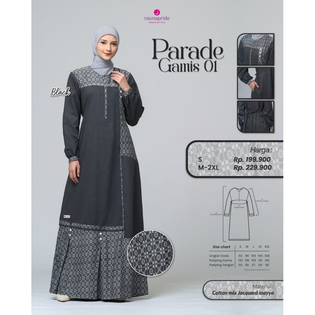 PG 01 BLACK/GAMIS RAUNA/GAMIS RAUNA HITAM