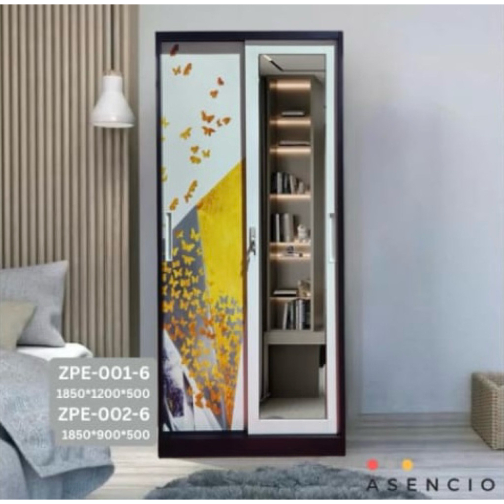 [KEDIRI] Lemari Baju Sliding Besi Import 2 Pintu + Kaca Cermin Ukuran 90x185x50 Wardrobe Almari Paka