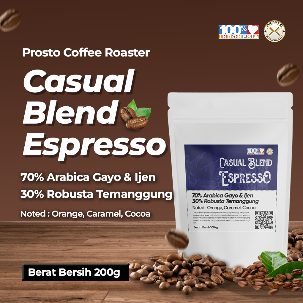 

CASUAL BLEND 70% ARABICA : 30% ROBUSTA 200 gr Biji/Bubuk | Roast Bean