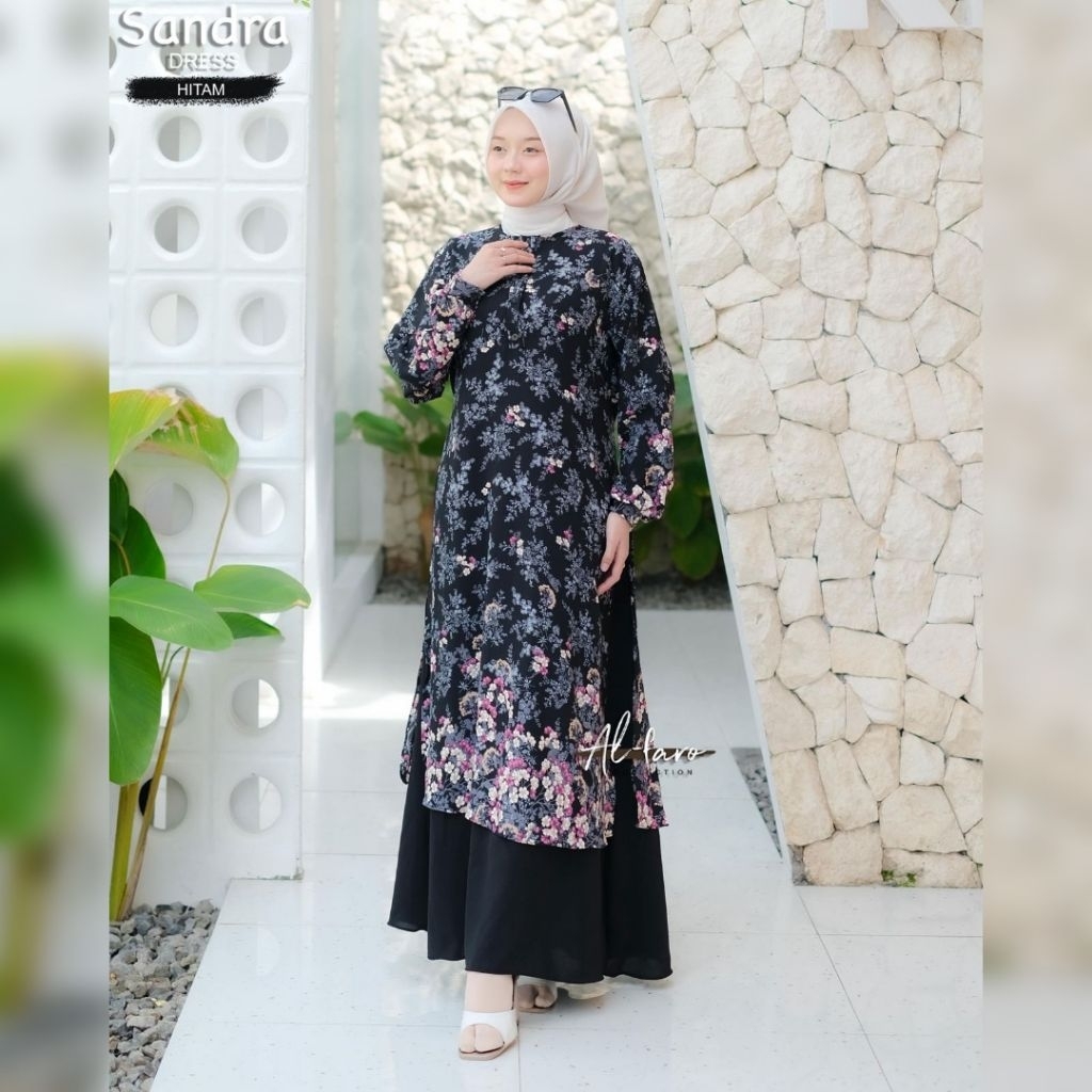 gamis sandra dress original alfaro/gamis malaysia malay motif terbaru crinkle Doble layer bestseller