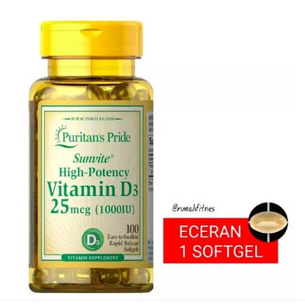 SUPER AMPUH Puritan Vitamin D3 1000iu Eceran 1 Softgel HALAL