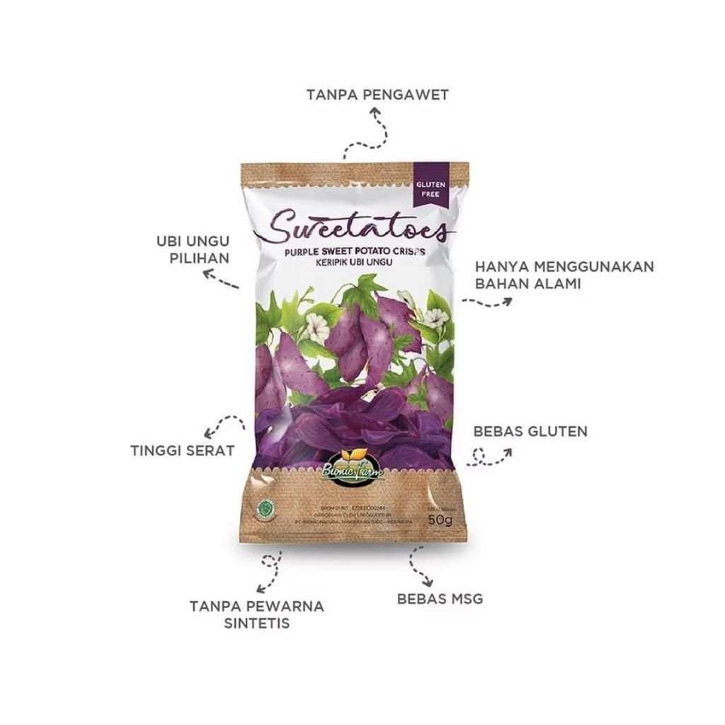 

Bionic Farm Sweetatoes Purple Sweet Potato Crisps Keripik Ubi Ungu 50gram / Makanan Ringan / Cemilan