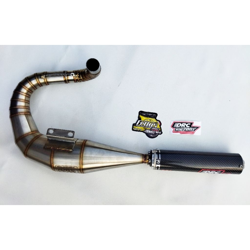 knalpot vespa buang kiri DRC stainless silencer carbon kevlar