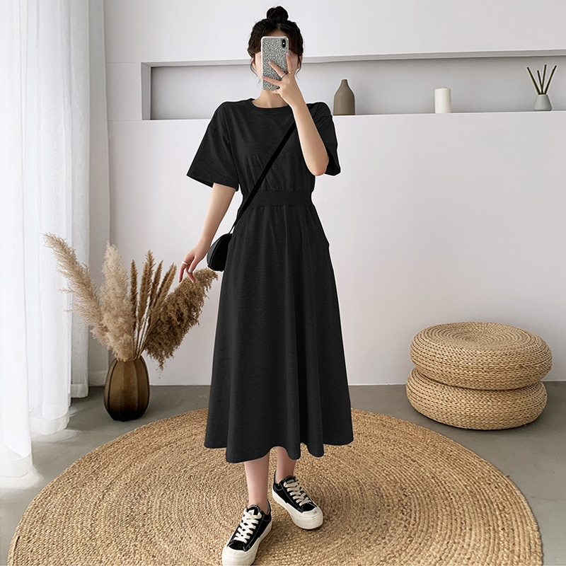 gaun hitam Gaun pelelang pinggang lengan lima poin gaun dress korea midi dress korea dress korea K00