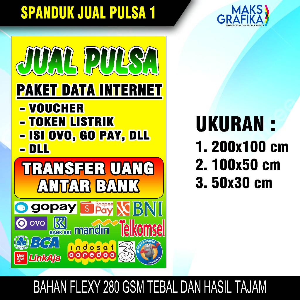 Spanduk Jual Pulsa Paket Data Voucher Token Isi Ovo dan Gopay - Part 1