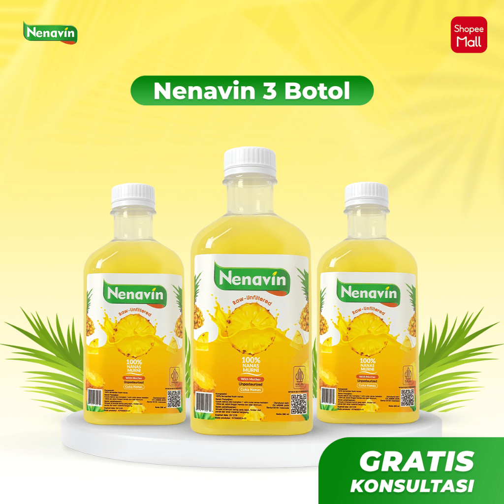 

Cuka Nanas Organik Nenavin 300ml (With Mother) – BPOM, Halal, Bantu Atasi Asam Urat & Kolesterol