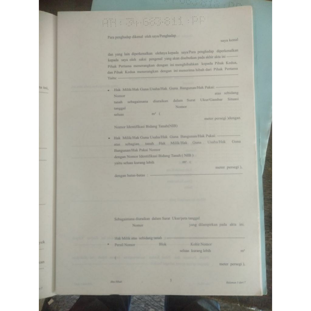 

BUKU SURAT DOKUMEN PENTING RUMAH DAN TANAH AKTA HIBAH 17500 2004-2009