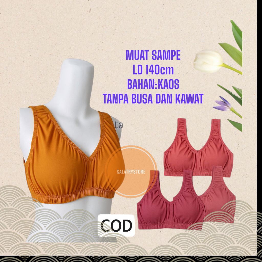 Miniset Super Jumbo XXL Muat sampe LD 140cm BH Bra Tanpa Kawat Tanpa busa Pakaian Dalam Wanita