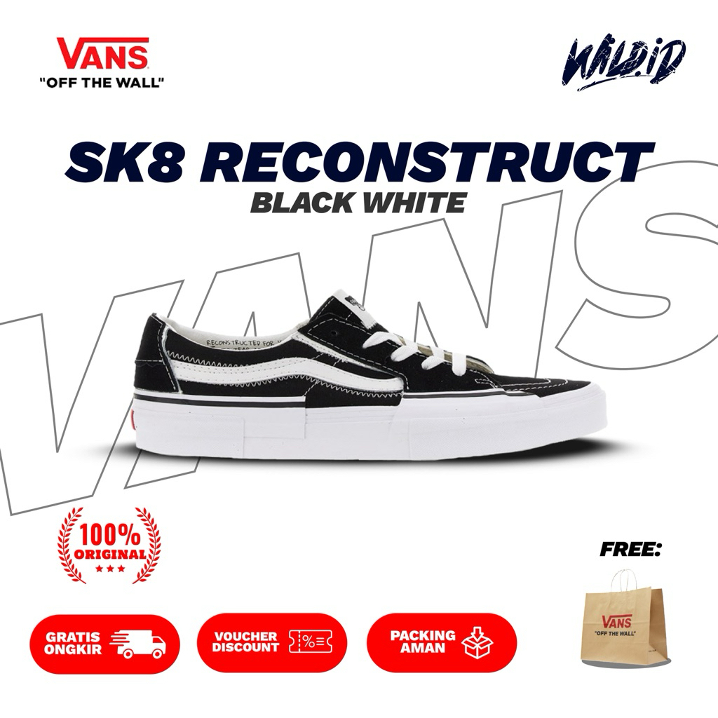 SEPATU VANS SK8 LOW RECONSTRUCT BLACK WHITE BNIB ORIGINAL