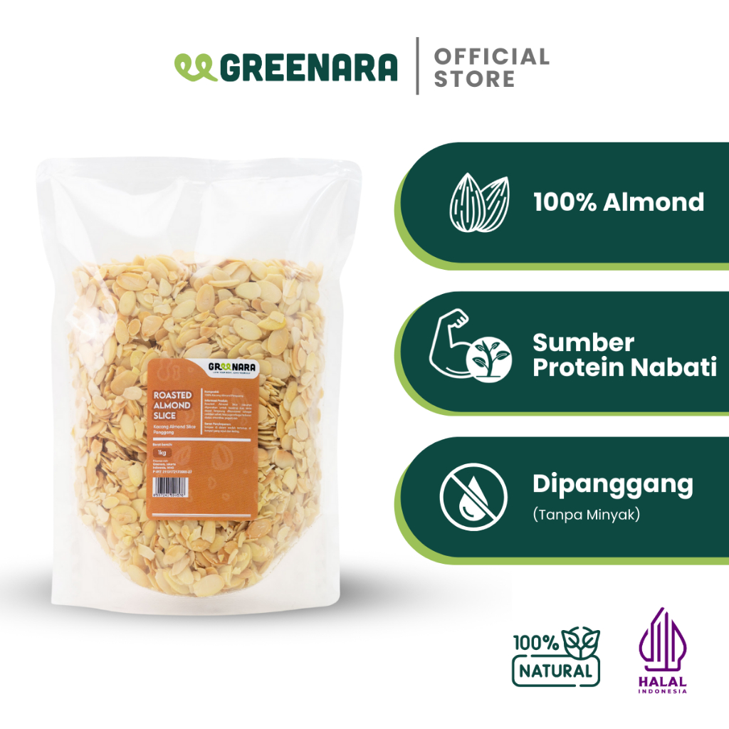 

Greenara - Kacang Almond Iris Panggang 1Kg / Roasted Almond Slice