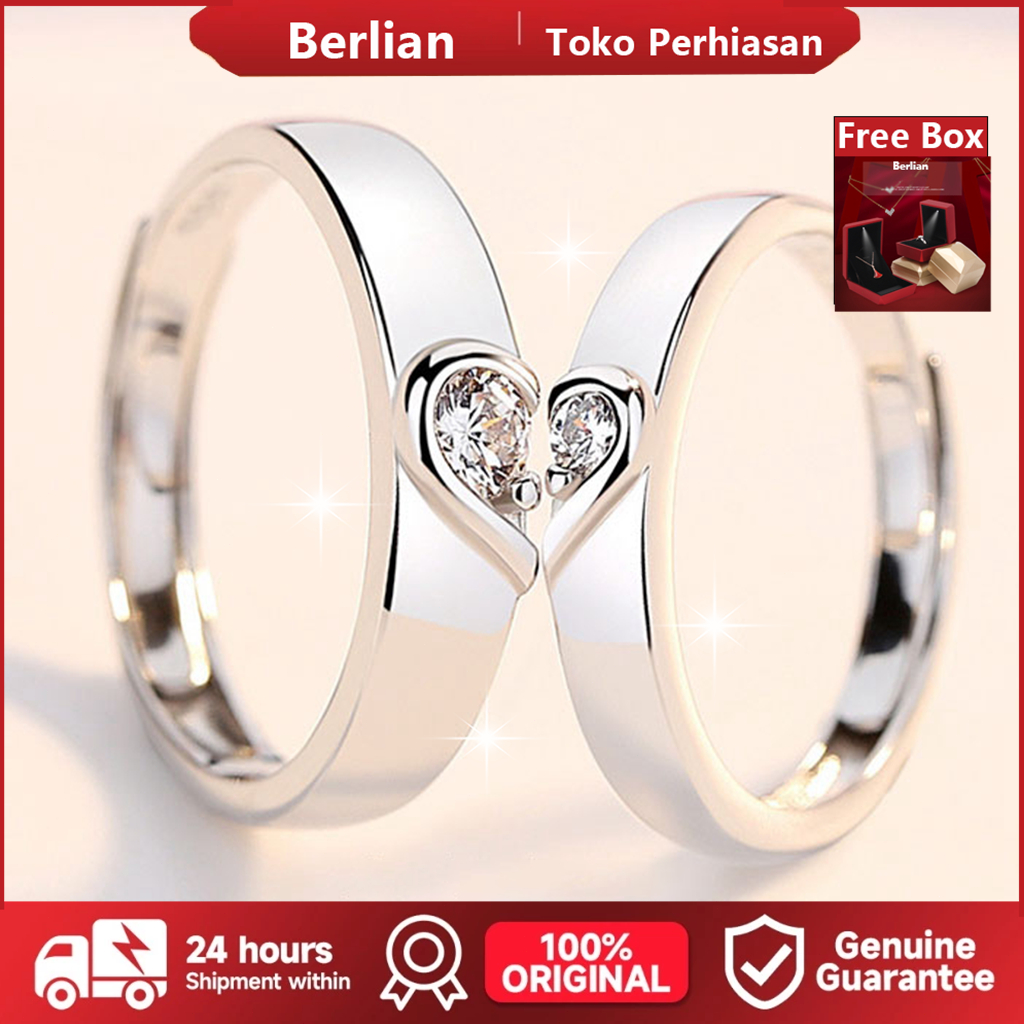 【Kotak Hadiah Gratis】Cincin Pasangan S925 Cincin Pasangan Moissanite Cinta Perak Cincin Pertunangan 