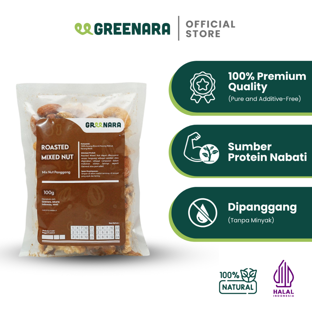 

Greenara - Roasted Mixed Nut 100gr / Almond, Cashew, Walnut