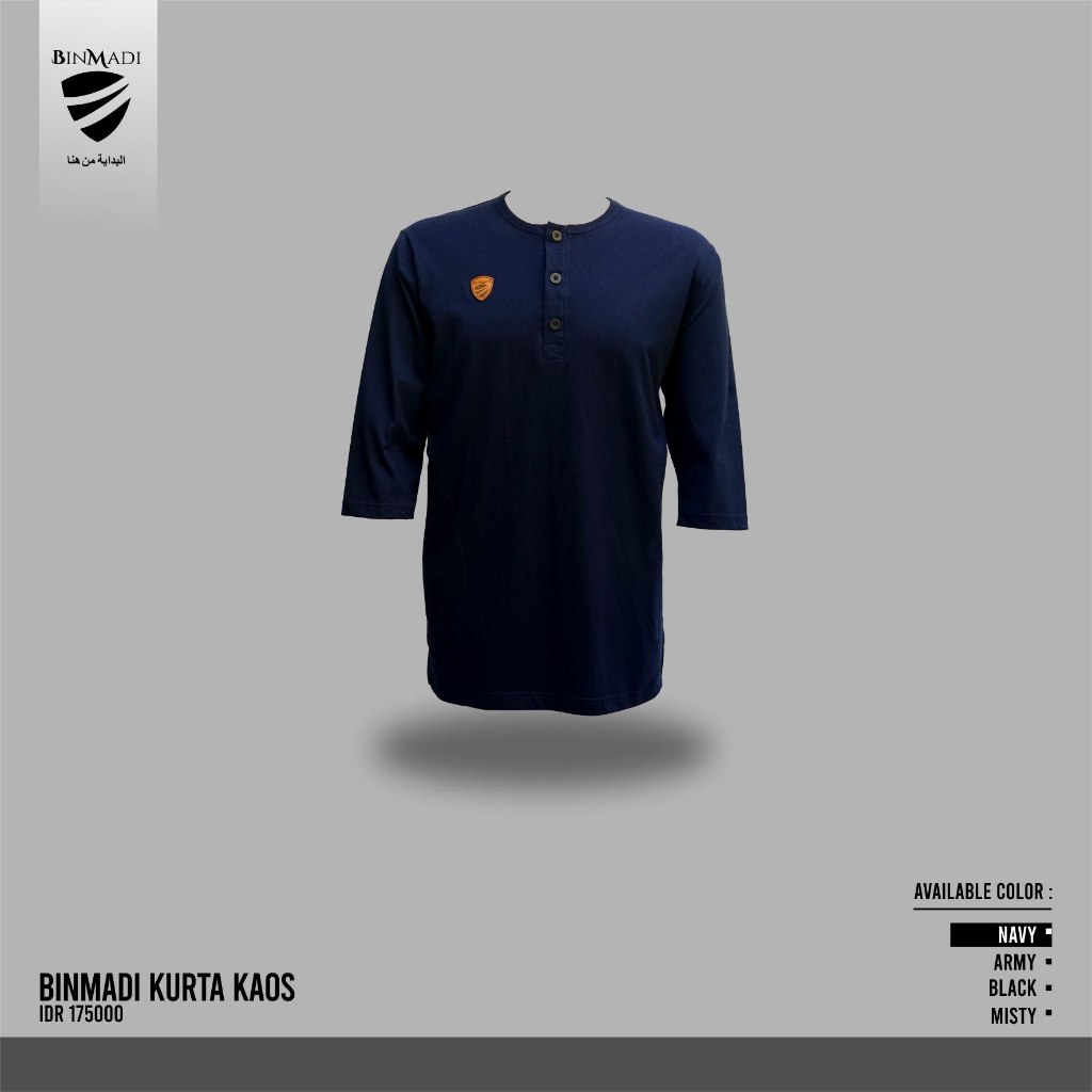 Binmadi Baju kaos kurta gamis koko lengan 3/4 pria ikhwan dewasa laki laki shalat premium jumbo navy
