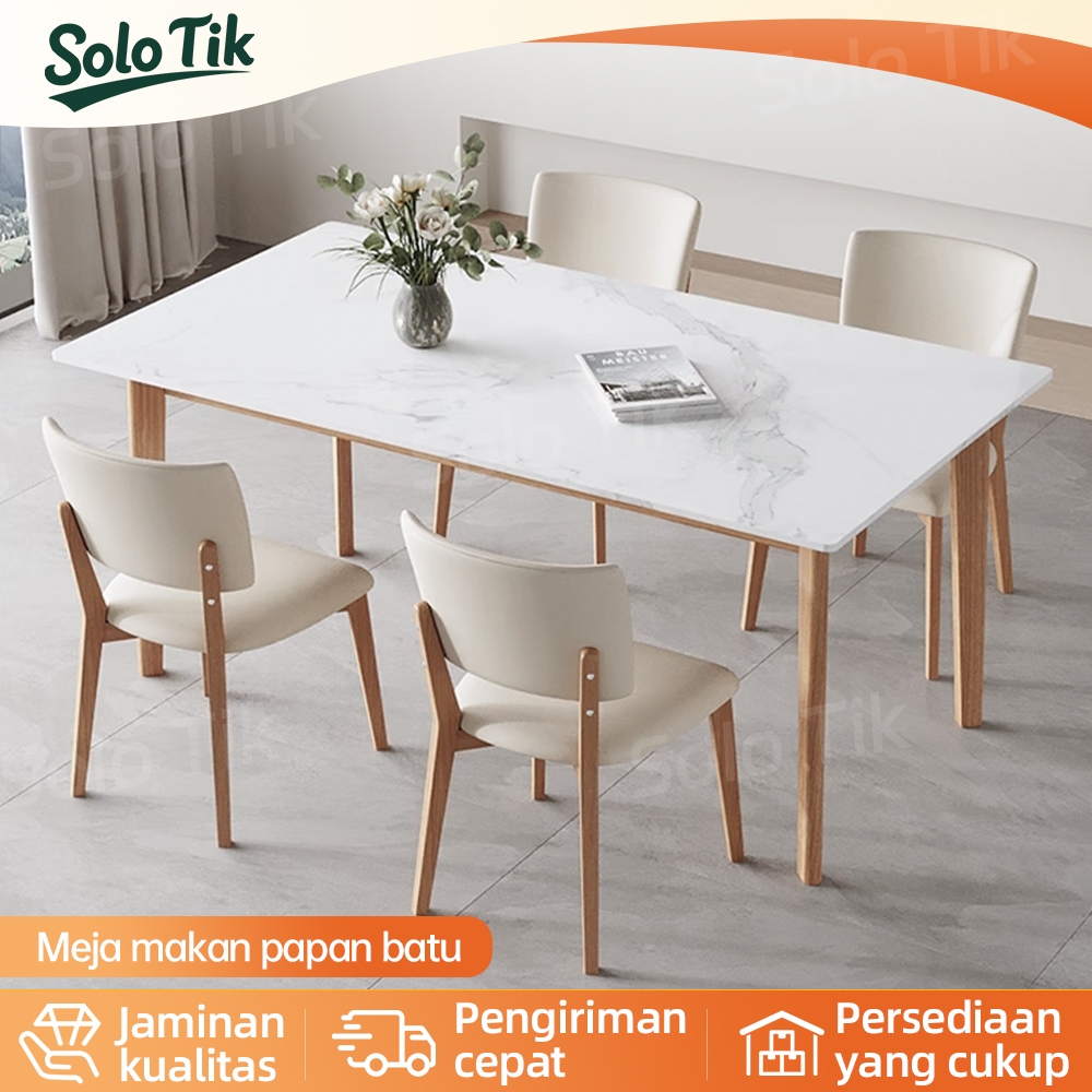 SOLO TIK meja makan piring batu modern/Kayu solid sederhana dengan kaki kayu alami/panel marmer/Meja